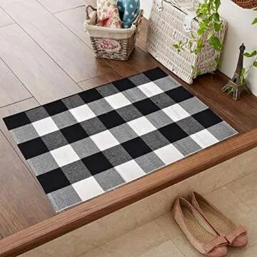 Love Happy Buffalo Check Plaid Bath Runner Cotton Plaid Checkered Bath Mat Kitchen Mat Entry Way Bath Doormat Bedroom Carpet (24" x 35", A-Black and White)