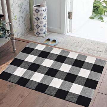 Love Happy Buffalo Check Plaid Bath Runner Cotton Plaid Checkered Bath Mat Kitchen Mat Entry Way Bath Doormat Bedroom Carpet (24" x 35", A-Black and White)
