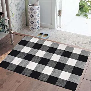 Love Happy Buffalo Check Plaid Bath Runner Cotton Plaid Checkered Bath Mat Kitchen Mat Entry Way Bath Doormat Bedroom Carpet (24" x 35", A-Black and White)