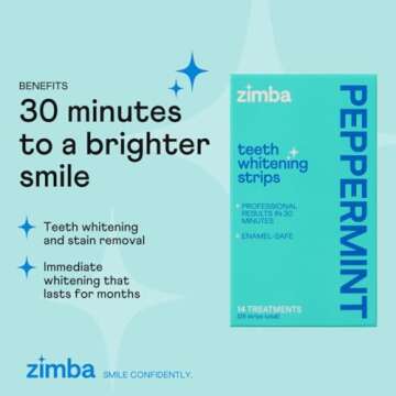 Zimba Peppermint Flavored Teeth Whitening Strips | Vegan & Enamel Safe Formula for Effective Stain R...