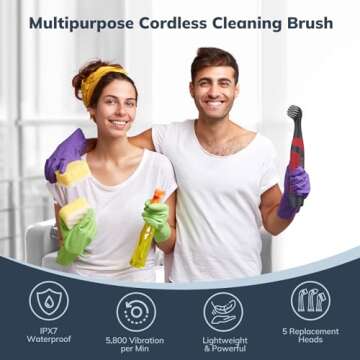 LifeBasis Cordless Electric Cleaning Brush, Mini Power Scrubber for Cleaning Waterproof Grout with 5...