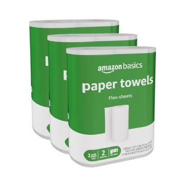 Amazon Basics 2-Ply Flex-Sheets Paper Towels - 6 Rolls, 900 Sheets, Practical Value