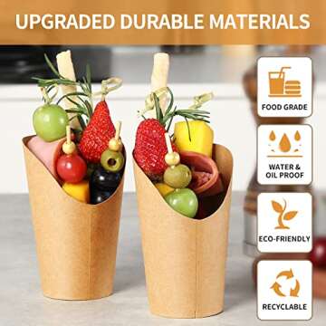 50 Charcuterie Cups with Sticks + 200 Cocktail Picks + 50 Labels, Disposable French Fry Holder with ...
