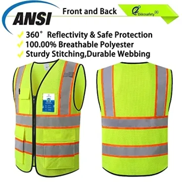 Reflective Mesh Safety Vest with 5 Pockets and Zipper Front