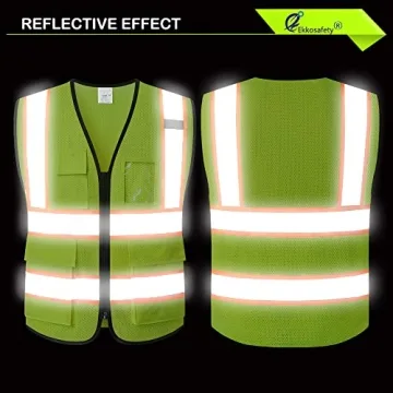 Reflective Mesh Safety Vest with 5 Pockets and Zipper Front