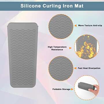 Catcan Hair Styling Tool Storage Bag Set with Heat Resistant Silicone Mat and Curling Iron Holder for Travel Daily Curling Iron Hair Straightener Storage (Grey Marble)