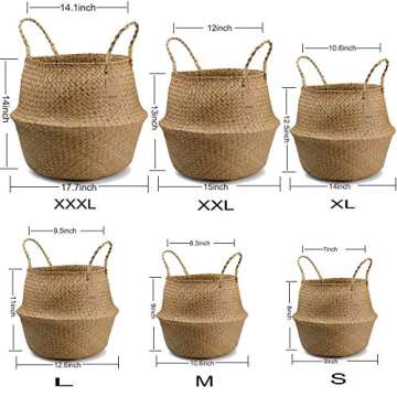 DOKOT Seagrass Plant Basket with Handles, Wicker Woven Storage Basket, 9.5inch Diameter x 11inch Height
