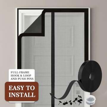 Yotache Adjustable Magnetic Screen Door Fit Doors Size Width 29" - 33" Height 79" - 81", Reinforced Fiberglass Mesh with Full Frame Hook&Loop Strip Black