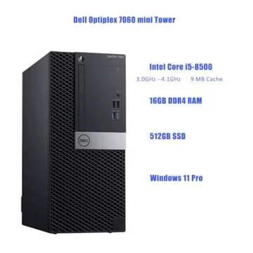 Dell OptiPlex 7060 Mini Tower Computers Desktop Computer, Core i5-8500 3.0GHz, 16GB DDR4 RAM, 512GB ...