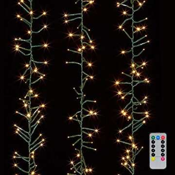 Raz Christmas Cluster Lights Battery Operated 15 Foot Garland with 120 Warm White Lights on Green Wi...