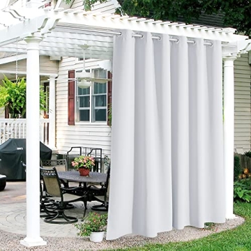 RYB HOME Blackout Outdoor Curtains for Patio - Waterproof & Stylish Grayish White
