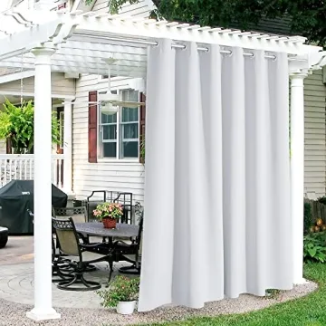 RYB HOME Blackout Outdoor Curtains for Patio - Waterproof & Stylish Grayish White
