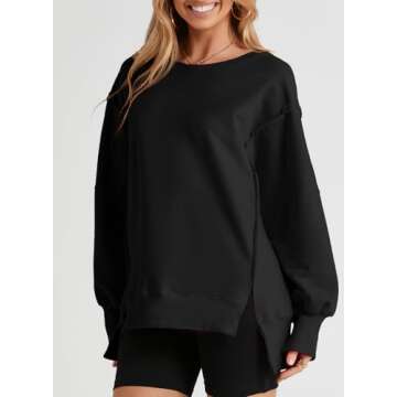 SHEWIN Womens Sweatshirt Casual Long Sleeve Crew Neck Loose Comfy Pullover Tops Lightweight Soft Spring Oversized Sweatshirts for Women A Black Small