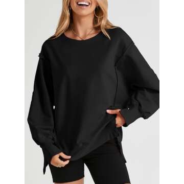 SHEWIN Womens Sweatshirt Casual Long Sleeve Crew Neck Loose Comfy Pullover Tops Lightweight Soft Spring Oversized Sweatshirts for Women A Black Small