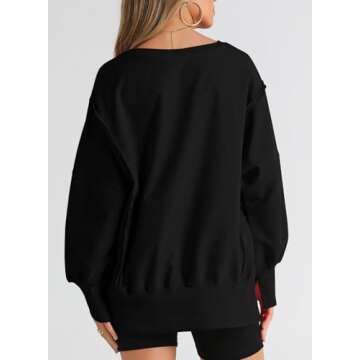 SHEWIN Womens Sweatshirt Casual Long Sleeve Crew Neck Loose Comfy Pullover Tops Lightweight Soft Spring Oversized Sweatshirts for Women A Black Small
