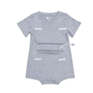 Spoonie Threads Heather Gray Kids Tummy Access Bodysuit, G-Tube, Catheter, Ostomy |Heather Gray| Size 2