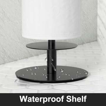 Black Toilet Paper Holder Stand for Bathroom Toilet Paper Storage,Stainless Steel Freestanding Toilet Paper Holder with Shelf 5.5CM Hold 5 Paper Rolls,Fashion Bathroom Toilet Paper Roll Holder Stand