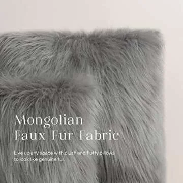 Phantoscope Faux Fur Pillow Cover Decorative Fluffy Throw Pillow Mongolian Soft Fuzzy Pillow Case Cushion Cover for Bedroom and Couch, Gray 18 x 18 Inches