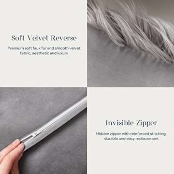 Phantoscope Faux Fur Pillow Cover Decorative Fluffy Throw Pillow Mongolian Soft Fuzzy Pillow Case Cushion Cover for Bedroom and Couch, Gray 18 x 18 Inches