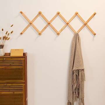 SKOLOO Accordion Wall Hanger, Modern Expandable Coat Rack Wall Mounted, Solid Wooden Wall Hat Rack, ...