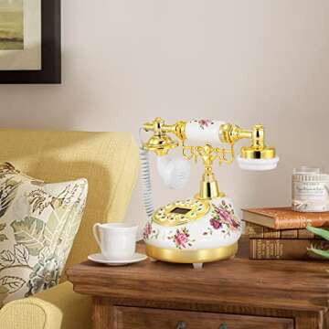 Dyna-Living Vintage Landline Phone Antique Telephone with Push Button LCD Display for Home or Office...