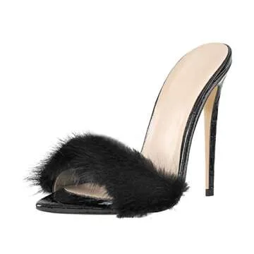 Richealnana Fuzzy Heels Sandals for Women - Stylish Comfort