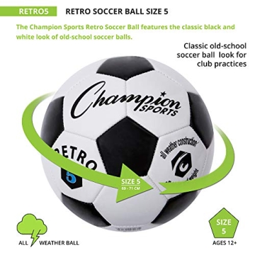 Champion Sports Retro Soccer Ball Size 5 Black White