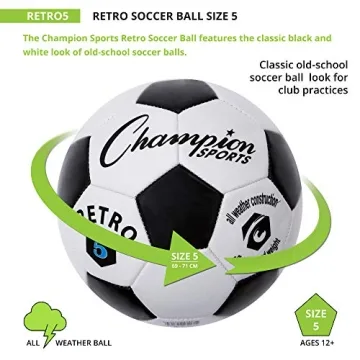 Champion Sports Retro Soccer Ball Size 5 Black White