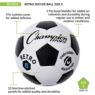 Champion Sports Retro Soccer Ball Size 5 Black White