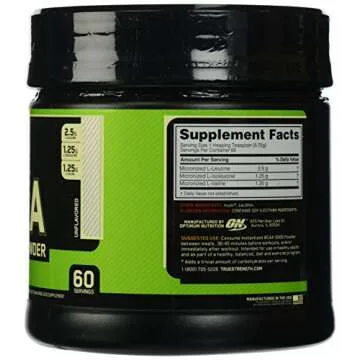 Optimum Nutrition Instantized BCAA 5000mg Powder - Unflavored, Keto Friendly - 60 Servings