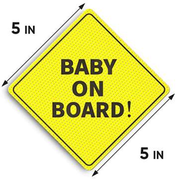 Baby On Board Sticker Sign - Essential for Cars - 4 Pack, 5" by 5" - Bright Yellow and See-Through W...