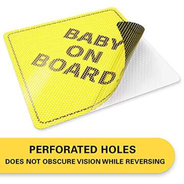 Baby On Board Sticker Sign - Essential for Cars - 4 Pack, 5" by 5" - Bright Yellow and See-Through When Reversing - Best Safety Signs - Non-Magnetic Sticker - Durable and Strong Adhesive