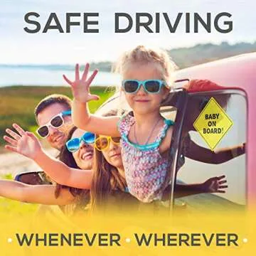 Baby On Board Sticker Sign - Essential for Cars - 4 Pack, 5" by 5" - Bright Yellow and See-Through When Reversing - Best Safety Signs - Non-Magnetic Sticker - Durable and Strong Adhesive