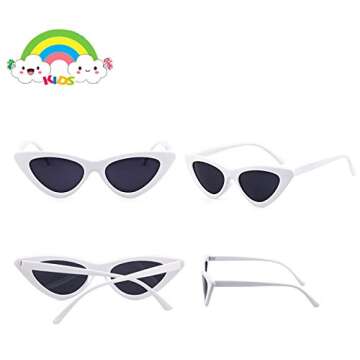 FOURCHEN Sunglasses for kids, Bold Retro Oval Mod Thick Frame Sunglasses Round Lens Clout Goggles (cat eye white)
