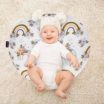 Dream On Me Beeboo Nursing Pillow and Positioner, Breastfeeding and Bottlefeeding Pillow, Removable and Washable Pillow Cover, Soft and Breathable Fabric, Rainbow White