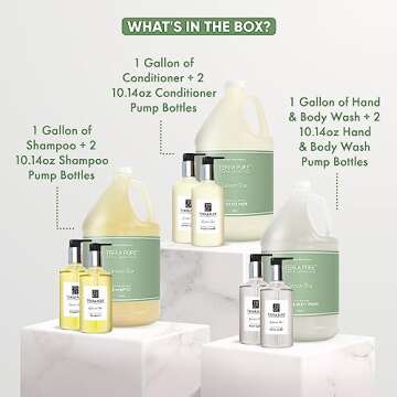 Terra Pure Gallon & Dispenser Set | 1-Shoppe All-In-Kit | Shampoo Conditioner Body Wash Gallon | Refillable 10.14 oz. Matching Pump Bottles