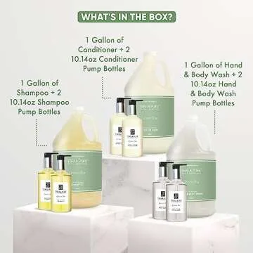 Terra Pure Gallon & Dispenser Set | 1-Shoppe All-In-Kit | Shampoo Conditioner Body Wash Gallon | Refillable 10.14 oz. Matching Pump Bottles