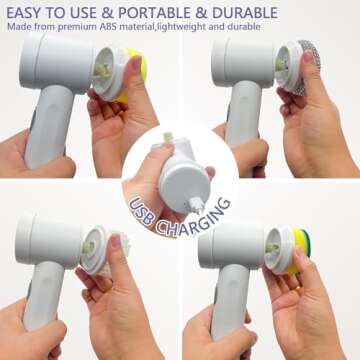 HFLYJPYW Electric Spin Scrubber - Shower Scrubber,Bathroom Scrubber Electric,for Cleaning Tub, Floor, Tile, Window, Sink, Kitchen Cleaning with 6 Electric Cleaning Brush Head (6)