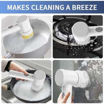 HFLYJPYW Electric Spin Scrubber - Shower Scrubber,Bathroom Scrubber Electric,for Cleaning Tub, Floor, Tile, Window, Sink, Kitchen Cleaning with 6 Electric Cleaning Brush Head (6)
