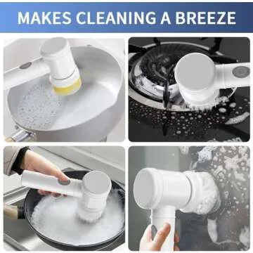 HFLYJPYW Electric Spin Scrubber - Shower Scrubber,Bathroom Scrubber Electric,for Cleaning Tub, Floor, Tile, Window, Sink, Kitchen Cleaning with 6 Electric Cleaning Brush Head (6)
