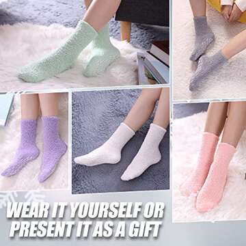 Non Slip Fuzzy Socks for Womens with Grips Anti Slip Hospital Socks Soft Plush Fluffy Cozy Sleep Win...