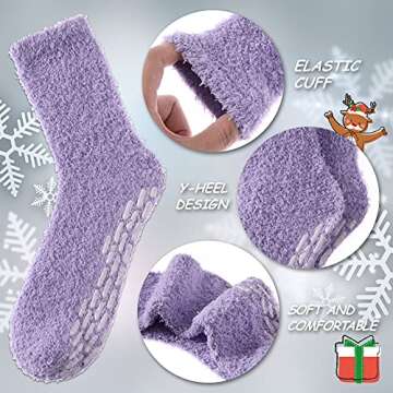 Non Slip Fuzzy Socks for Womens with Grips Anti Slip Hospital Socks Soft Plush Fluffy Cozy Sleep Winter Warm Slipper Socks (6 Pairs Rainbow Fuzzy Socks)