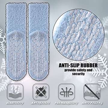 Non Slip Fuzzy Socks for Womens with Grips Anti Slip Hospital Socks Soft Plush Fluffy Cozy Sleep Winter Warm Slipper Socks (6 Pairs Rainbow Fuzzy Socks)