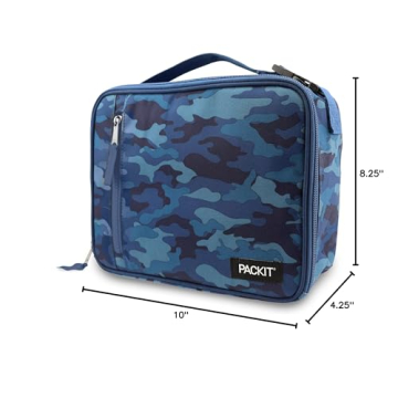 PackIt Freezable Classic Lunch Box, Blue Camo, Built with EcoFreeze Technology, Collapsible, Reusable, Zip Closure With Zip Front Pocket and Buckle Handle, Designed for Lunches