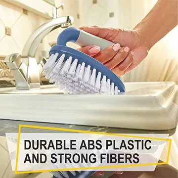 Scrub Brush Set of 3pcs - Cleaning Shower Scrubber with Ergonomic Handle and Durable Bristles - Grout Cleaner Brush - Scrub Brushes for Cleaning Bathroom/Shower/Tile/Kitchen/Floor/Bathtub/Carpet, Blue