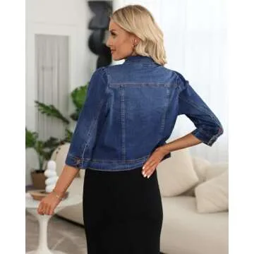 Vetinee Women's Puff Sleeve Cropped Denim Jacket – Trendy Summer Fashion