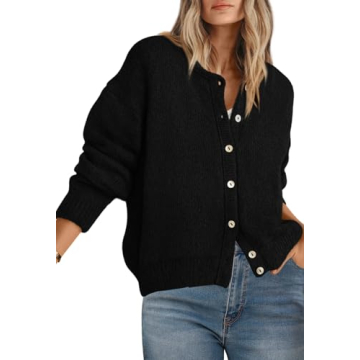 PRETTYGARDEN Long Sleeve Crewneck Button Down Women's Sweaters - Spring Stylish Cardigan 2025 (Black...
