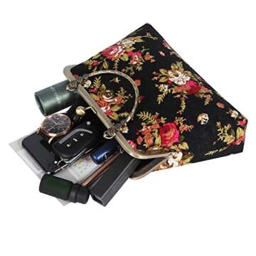 Abuyall Vintage Handbags Floral Top-Handle Kiss Lock Evening Bag for Women Retro Purse with Chain Wo...