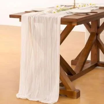 Socomi Ivory White Spring Easter Table Runner Cheesecloth Table Runner 120 inch Cheese Cloth Runner 10FT Boho Rustic Gauze Table Runner for Wedding Party Baby Shower Birthday Home Decor