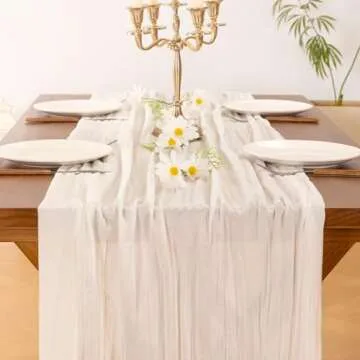 Socomi Ivory White Spring Easter Table Runner Cheesecloth Table Runner 120 inch Cheese Cloth Runner 10FT Boho Rustic Gauze Table Runner for Wedding Party Baby Shower Birthday Home Decor